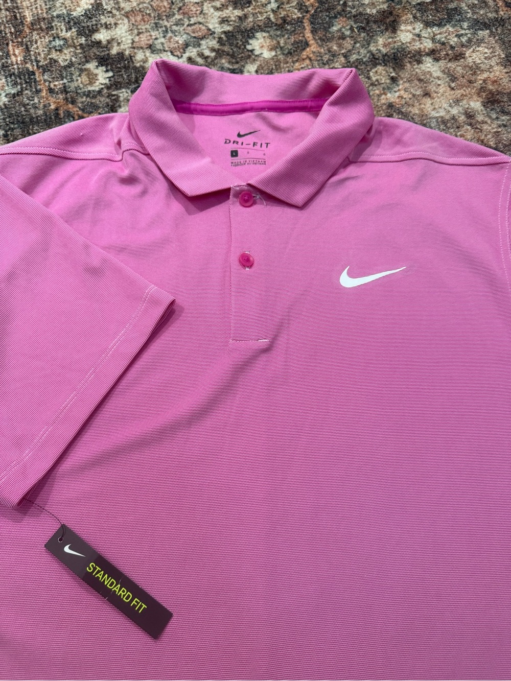 Nike Men’s Pink Dri-FIT Polo with White Swoosh